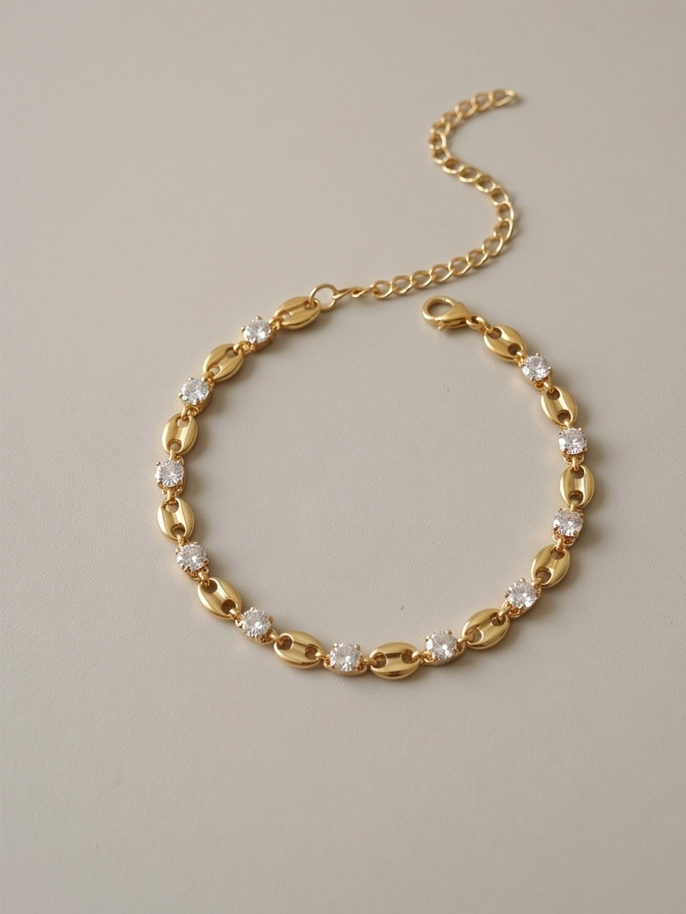 Gold Tone Rhinestone Embellished Coffee Bean-Shaped Link Bracelet