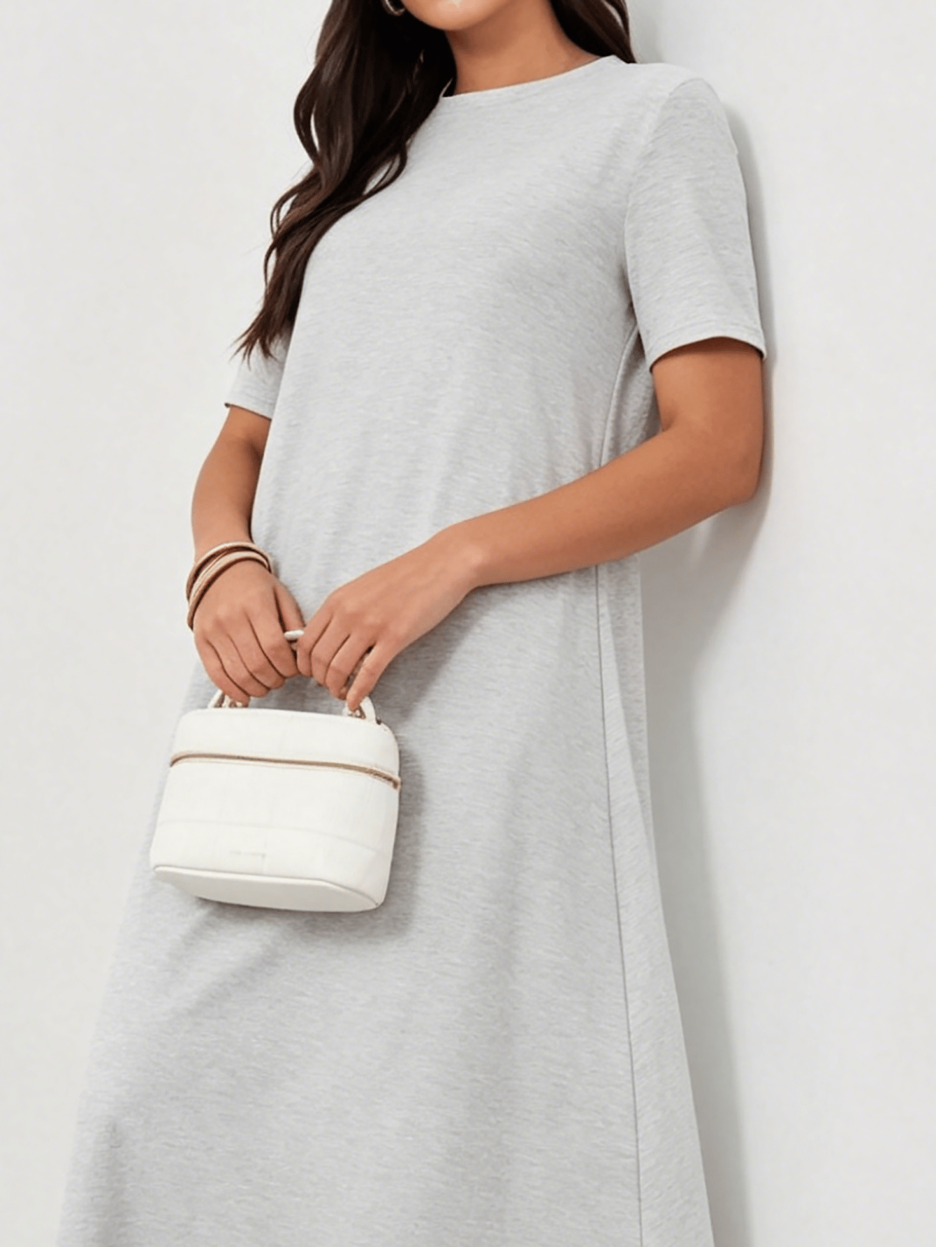Grey Crew Neck T-Shirt Midi Dress