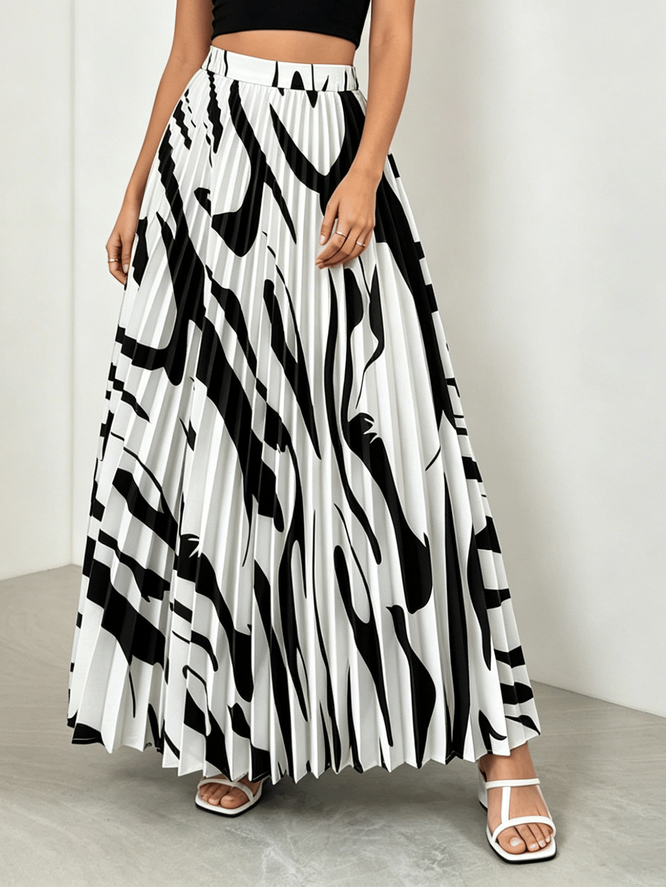 White Pleated A-Line Maxi Skirt