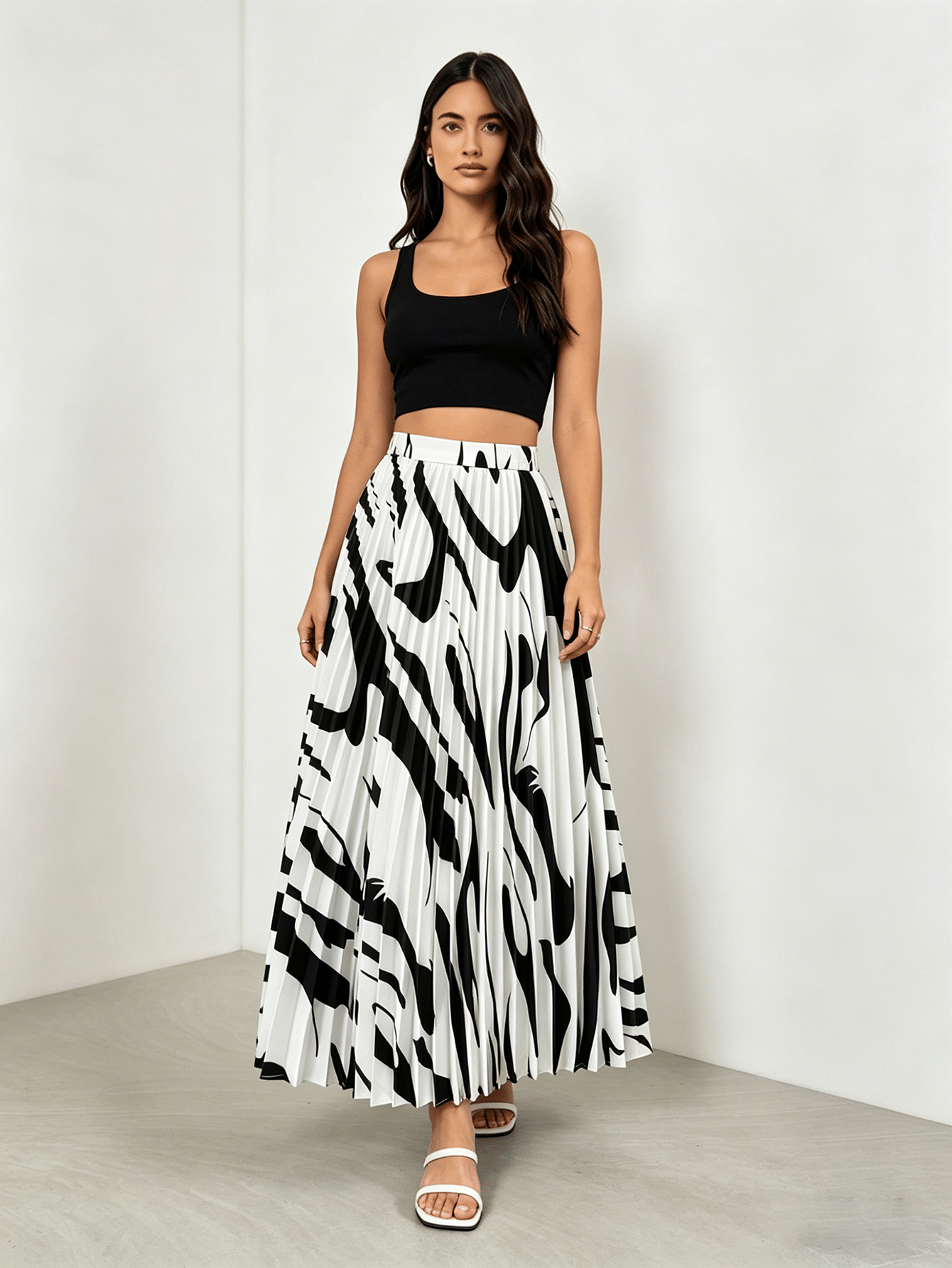White Pleated A-Line Maxi Skirt