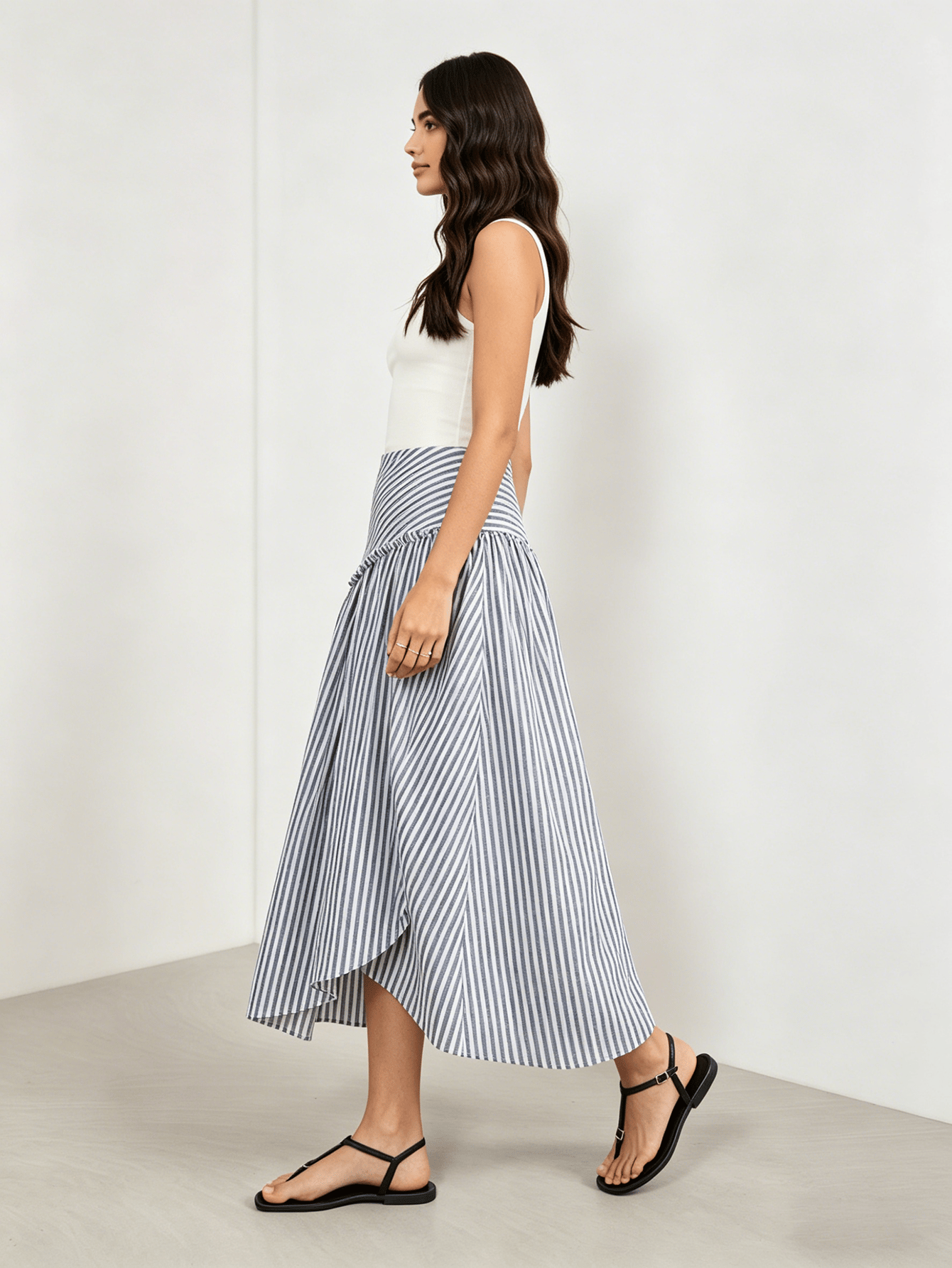 Blue Striped Midi Skirt