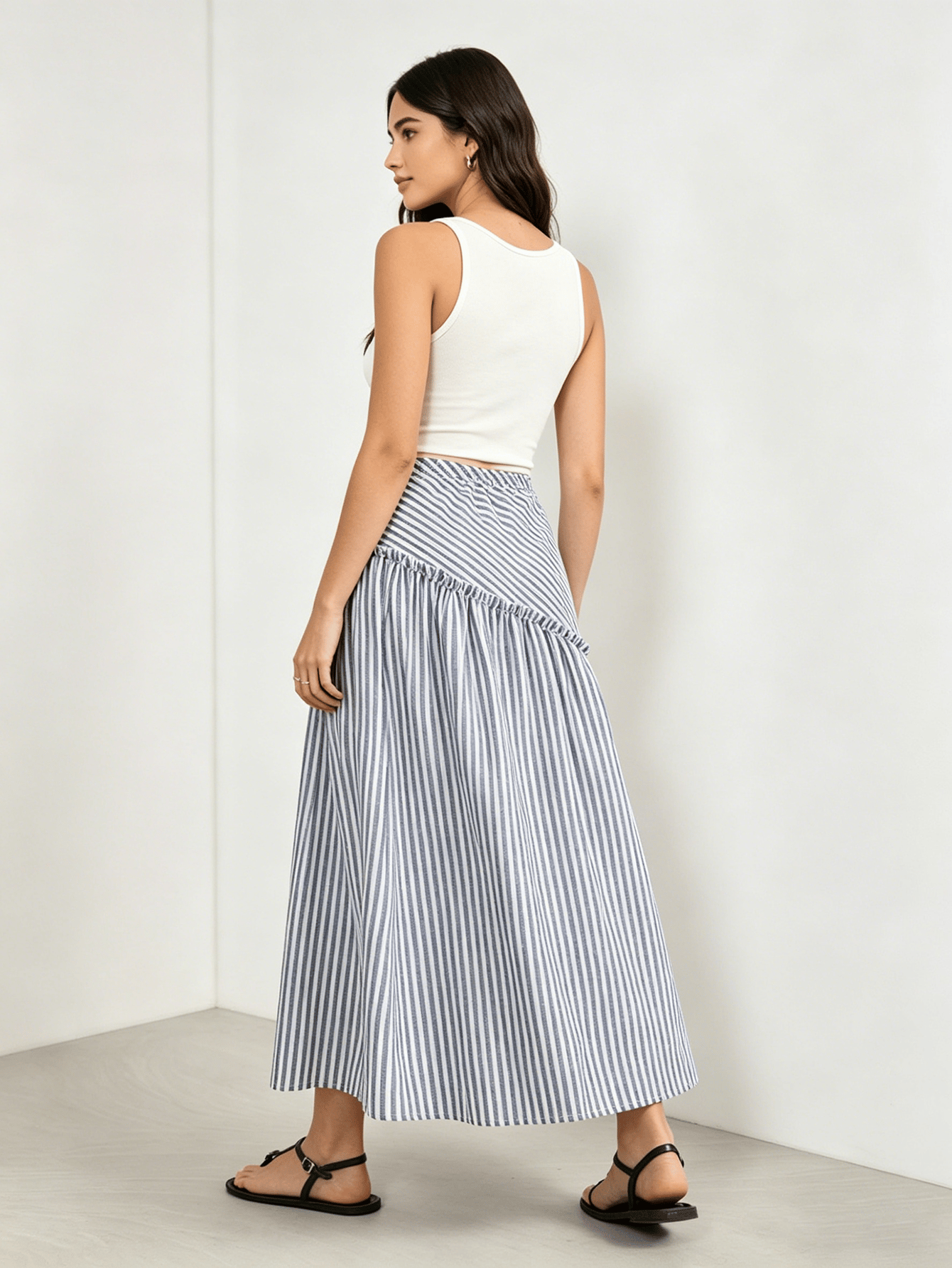 Blue Striped Midi Skirt