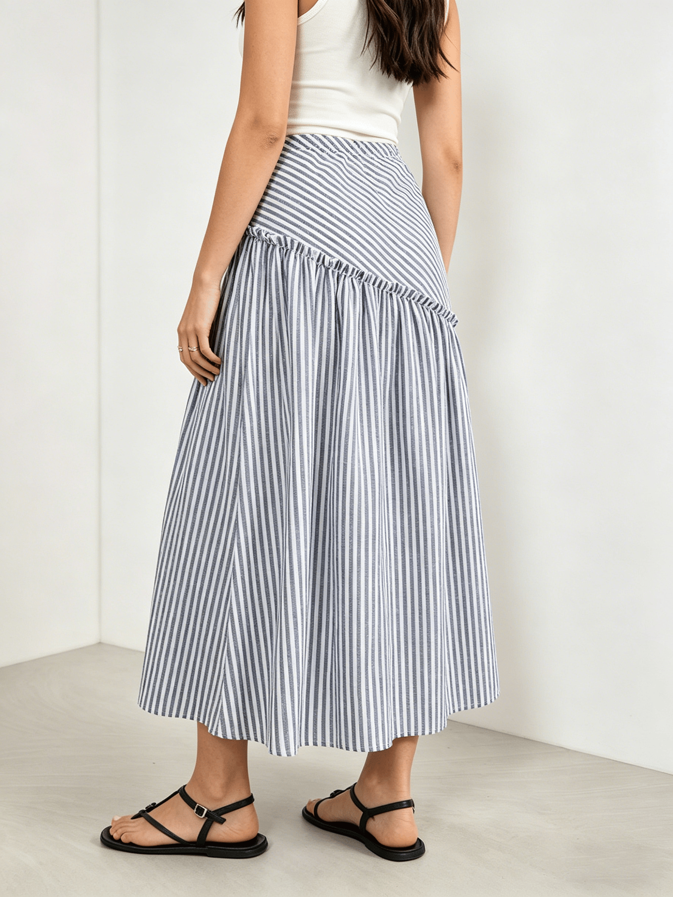 Blue Striped Midi Skirt
