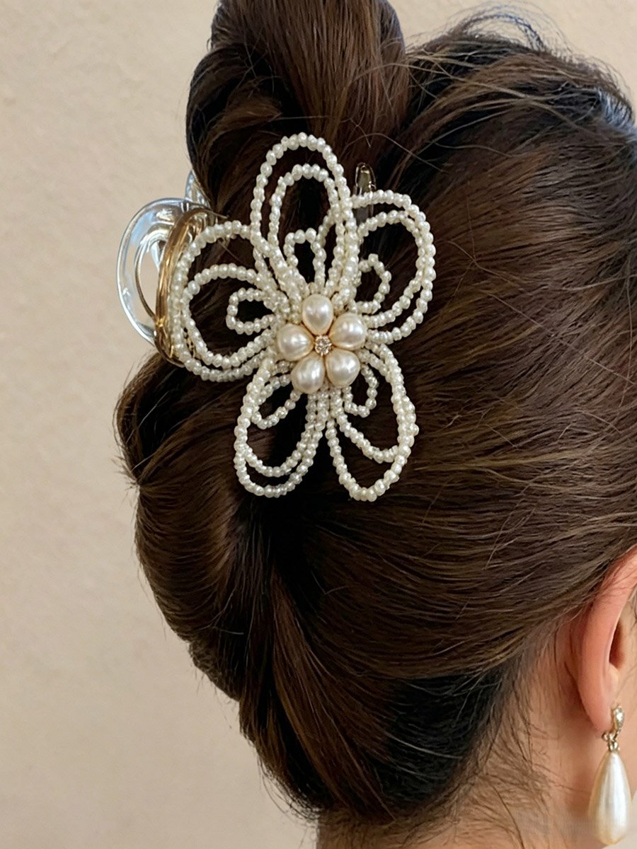 Embellished Pearl Flower Claw Clip