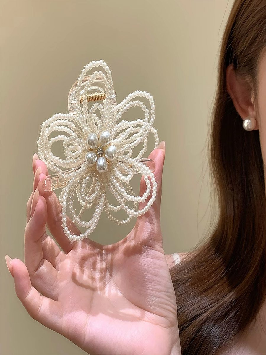 Embellished Pearl Flower Claw Clip