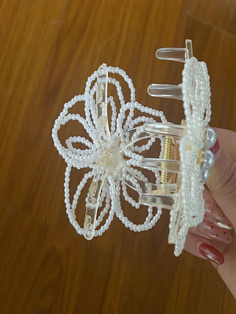 Embellished Pearl Flower Claw Clip