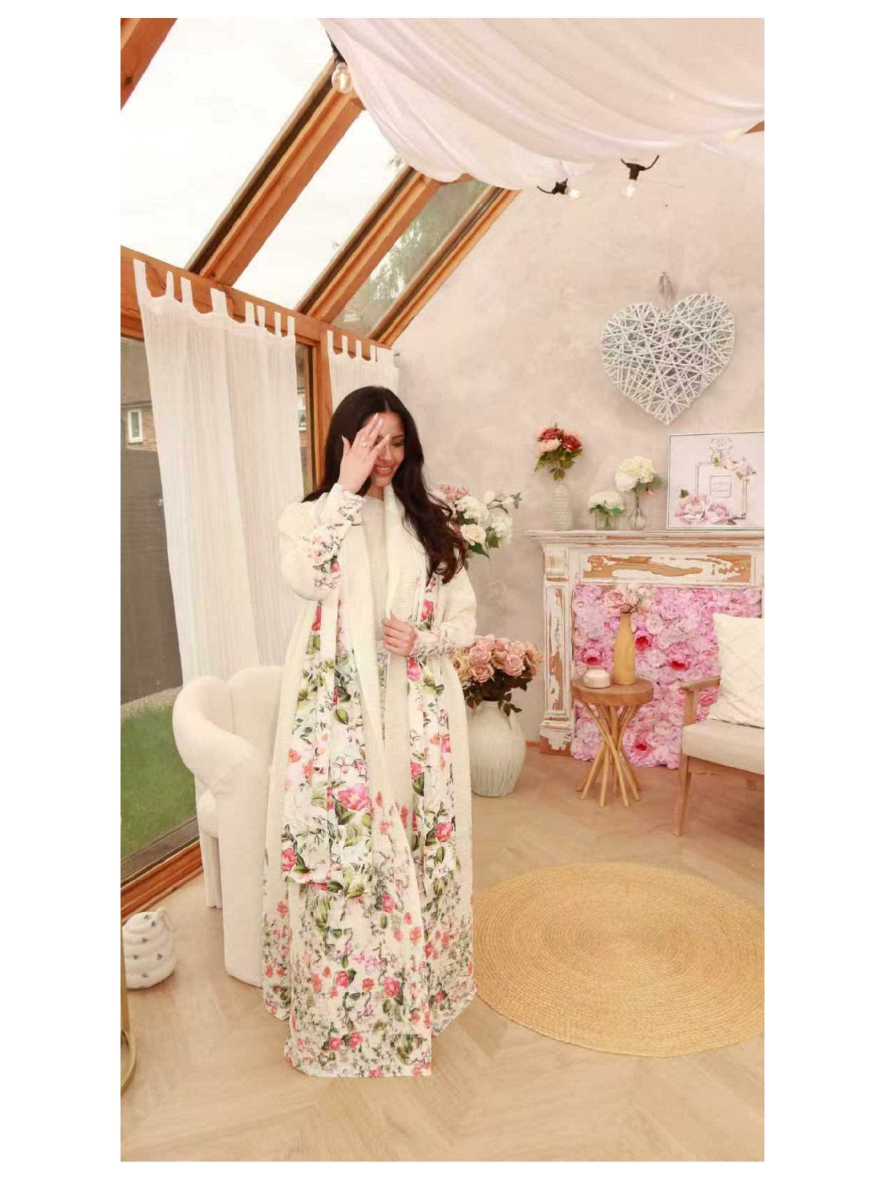 Multi-Color Floral Print Open Front Plisse Abaya
