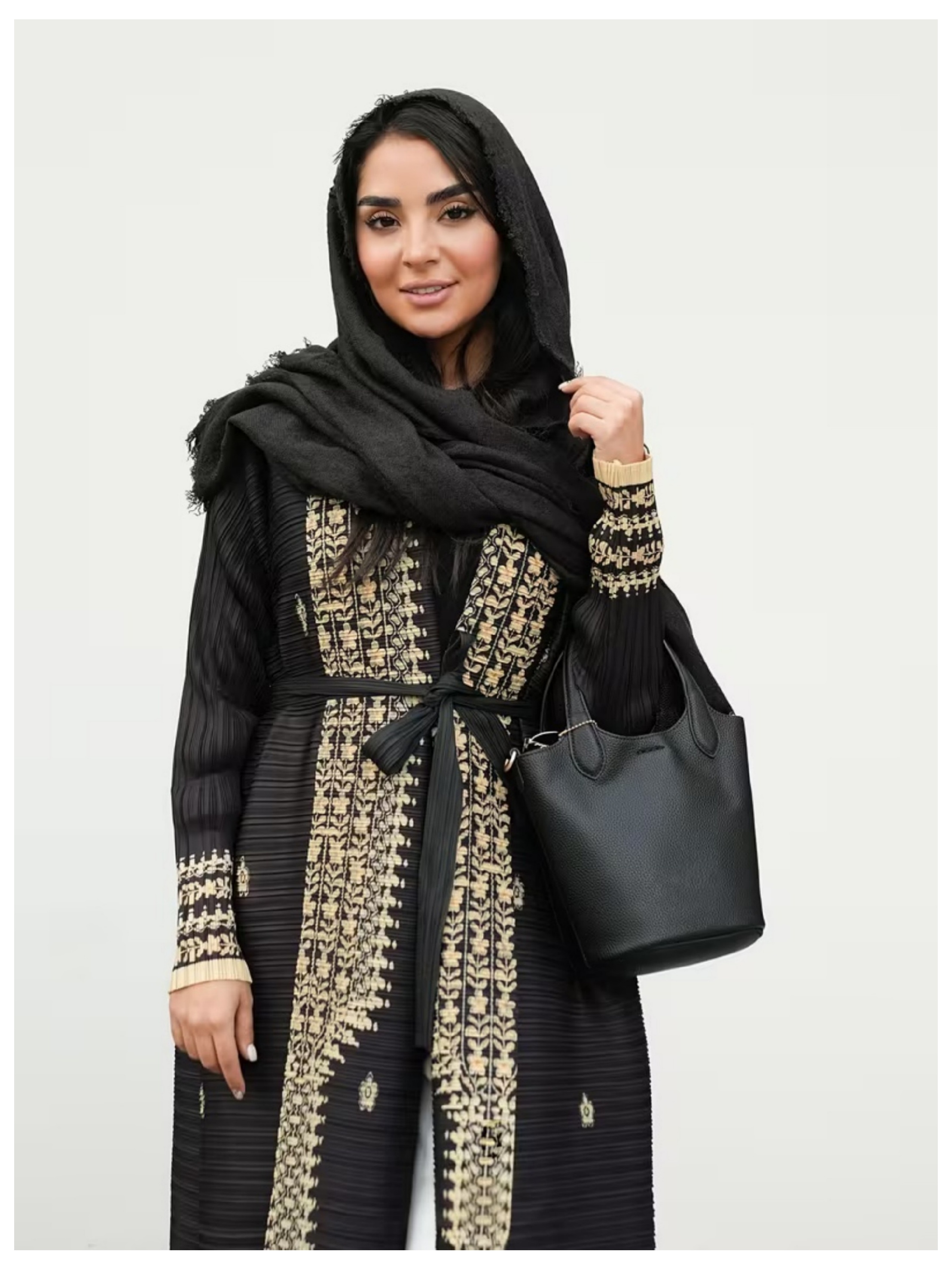Multi-Color Printed Textured Abaya 