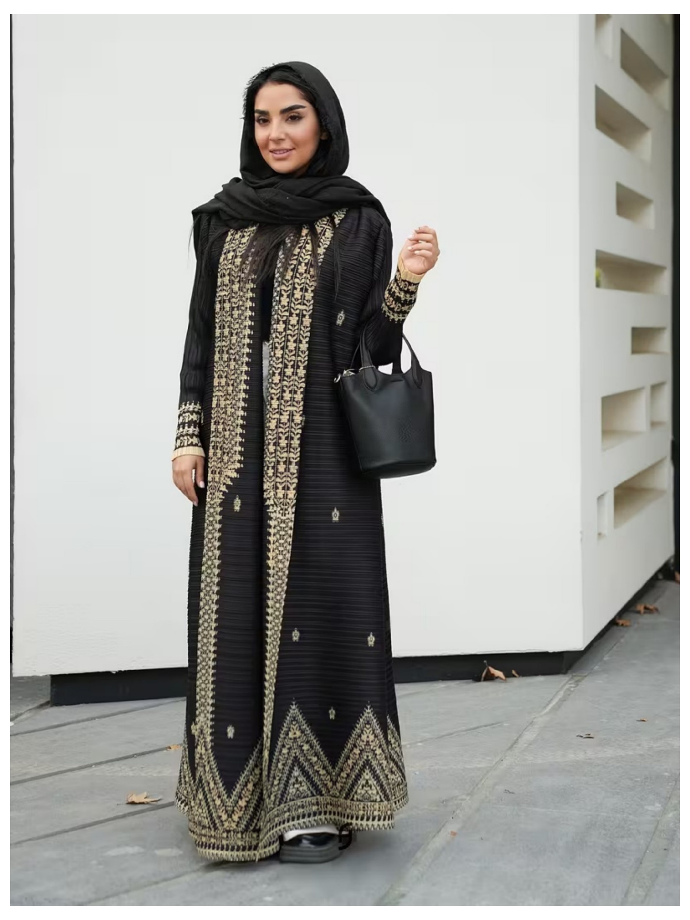 Multi-Color Printed Textured Abaya 