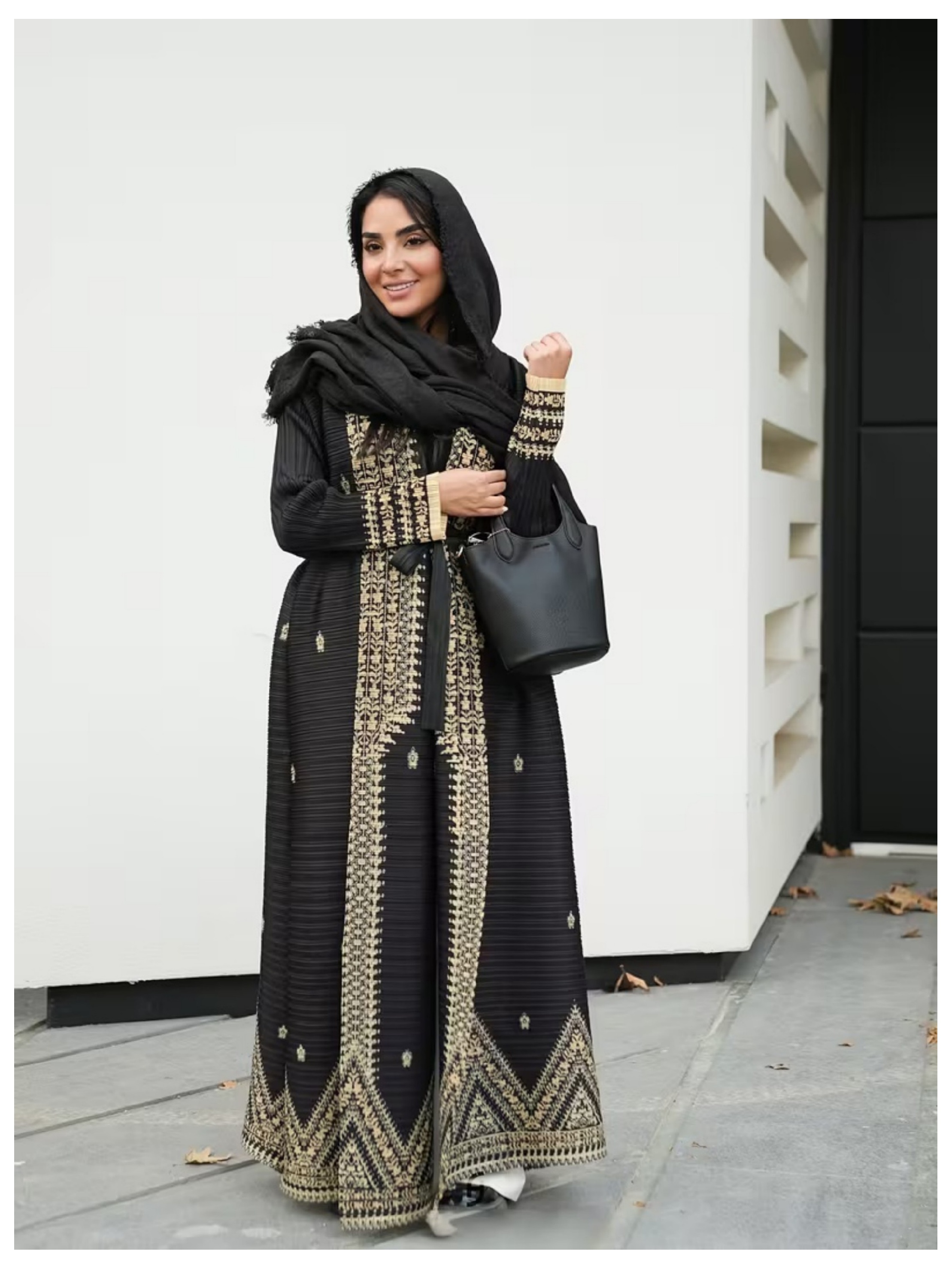 Multi-Color Printed Textured Abaya 