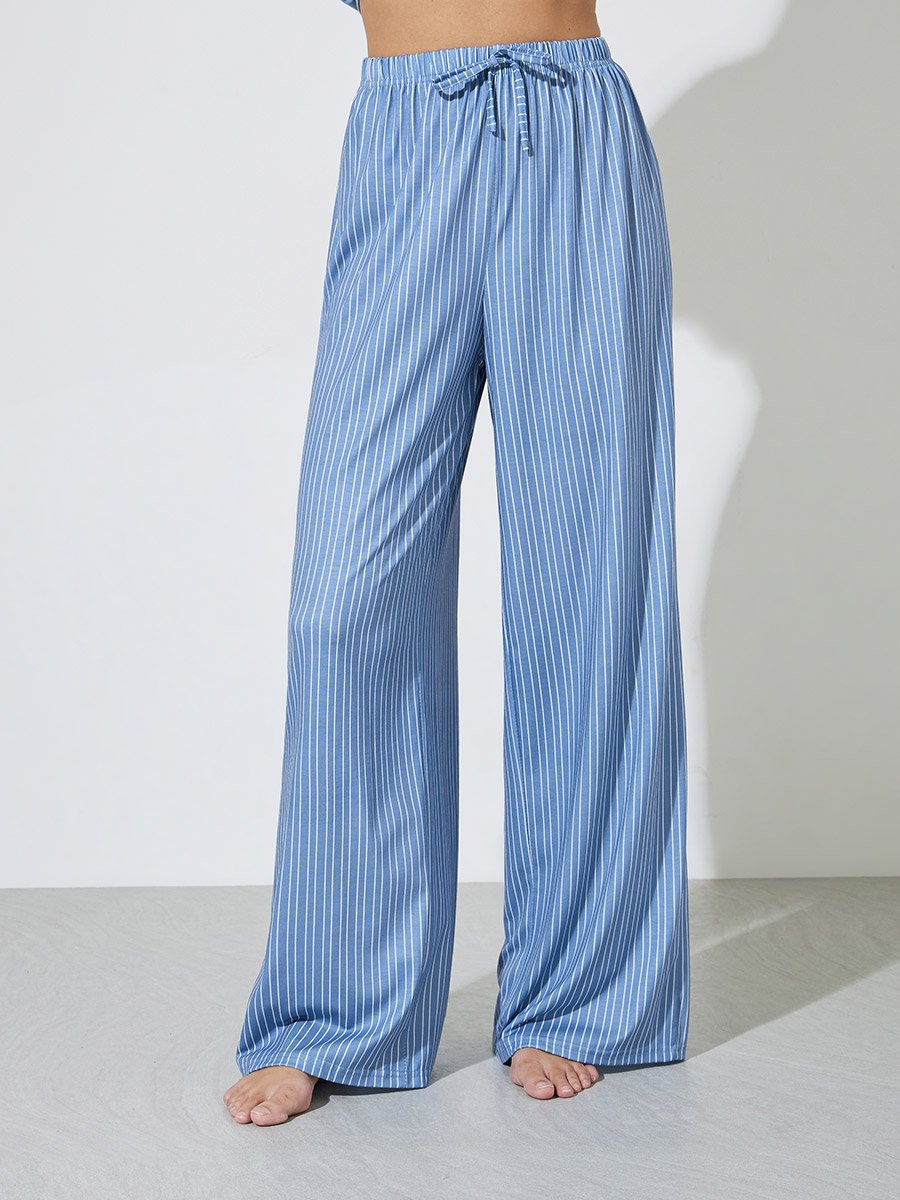 Blue Fashion Squad Dog Graphic Drop Shoulder T-Shirt and Stripe Wide Leg Pyjama Set 