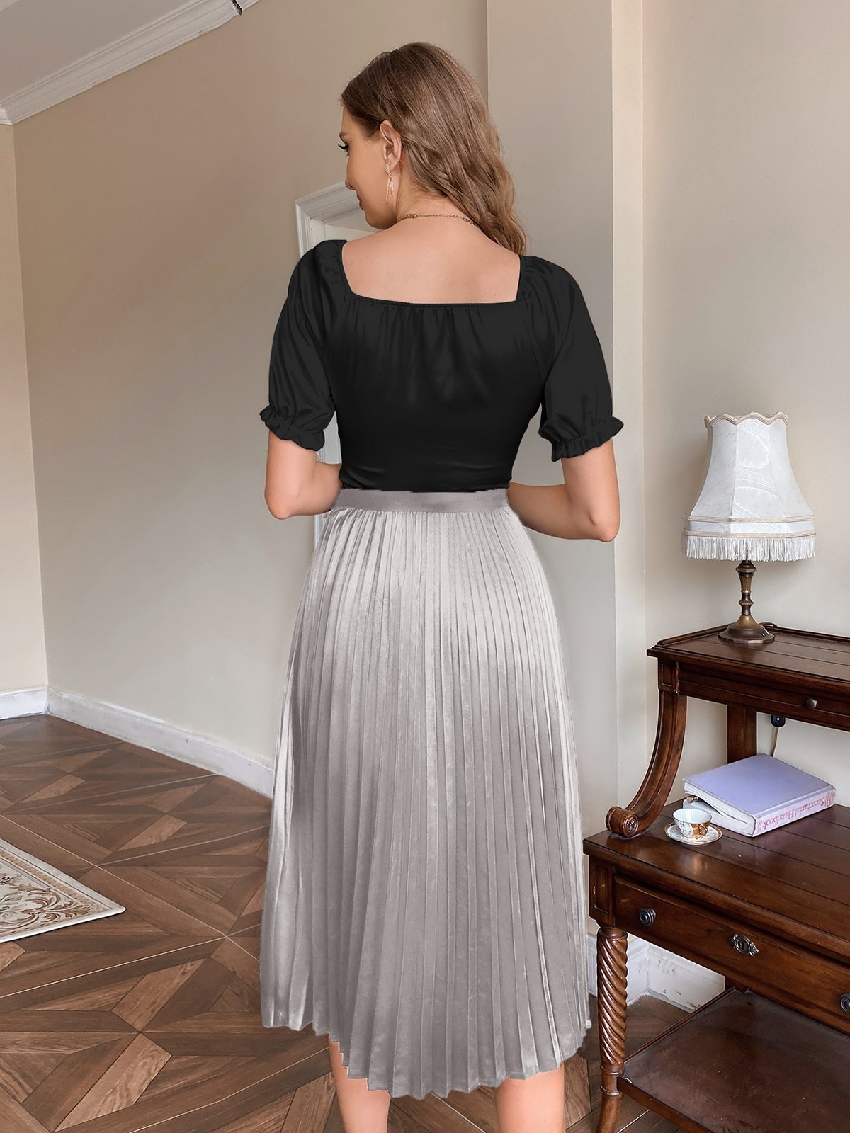 Silver Pleated Maxi Skirt
