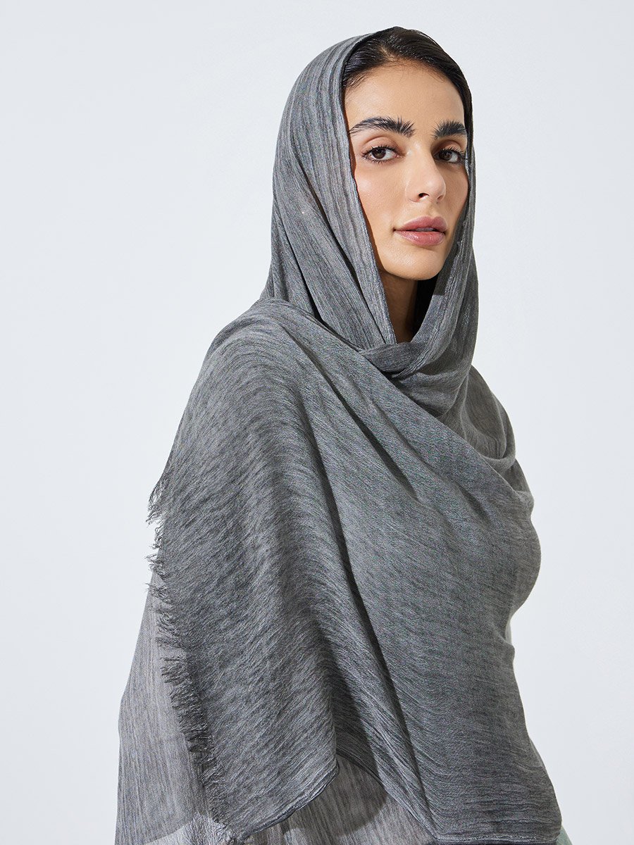 Grey Frayed Edge Crinkle Hijab