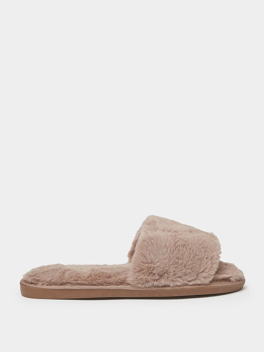 Brown Plush Faux Fur Bedroom Slippers