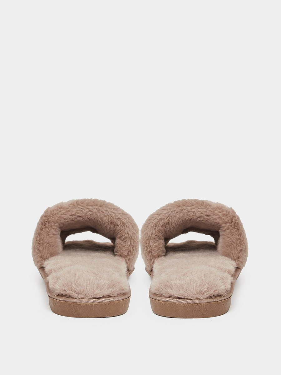 Brown Plush Faux Fur Bedroom Slippers