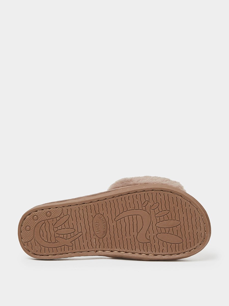 Brown Plush Faux Fur Bedroom Slippers