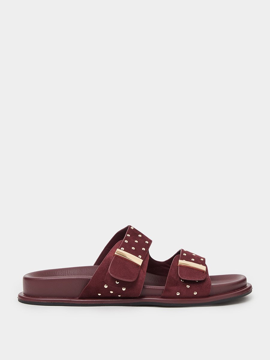 Burgundy Studded Flat Comfort Sandals
