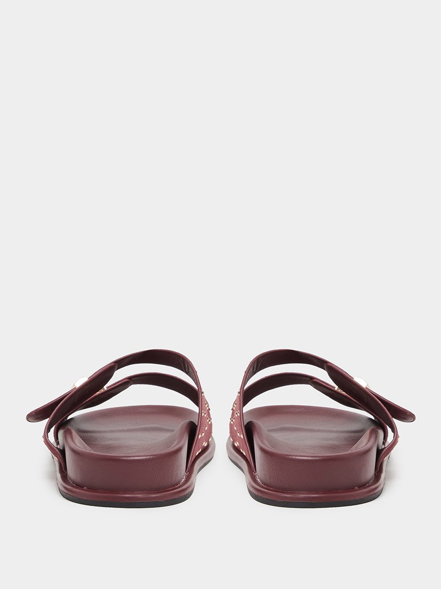 Burgundy Studded Flat Comfort Sandals