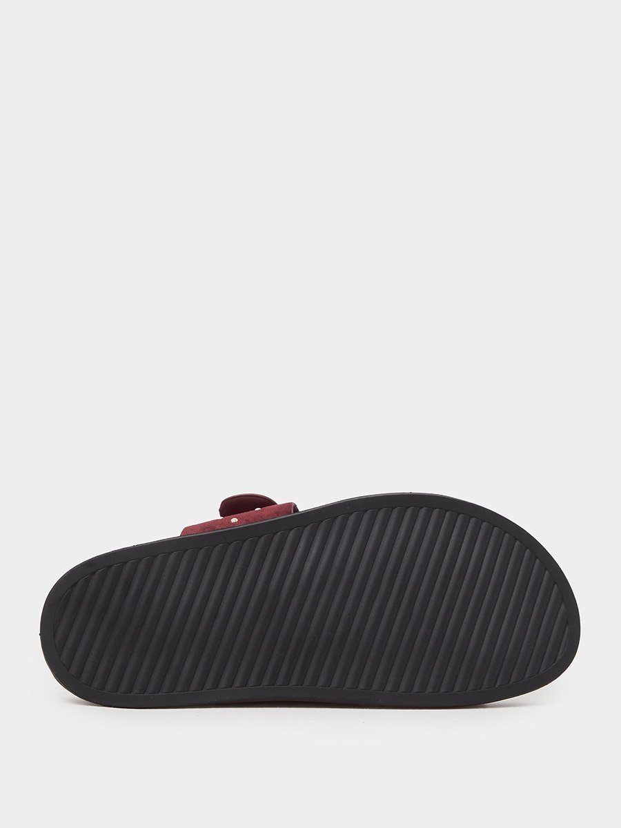 Burgundy Studded Flat Comfort Sandals