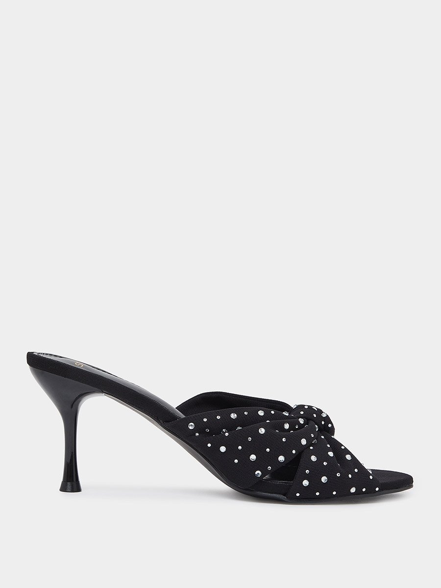 Black Sequin Embellished High Heel Mules