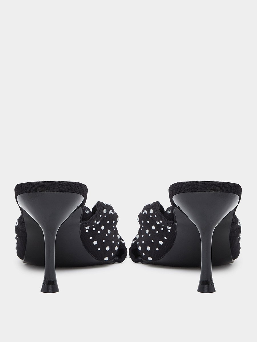 Black Sequin Embellished High Heel Mules
