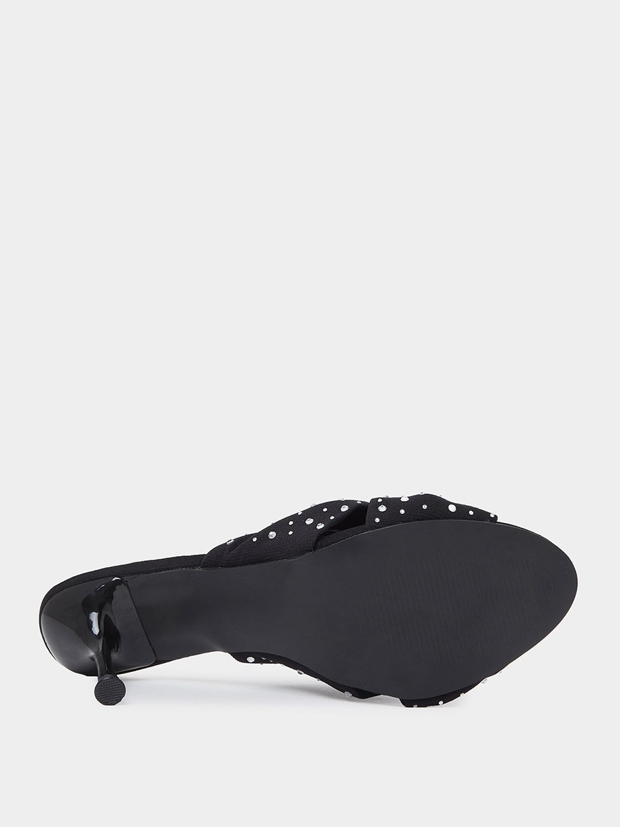 Black Sequin Embellished High Heel Mules