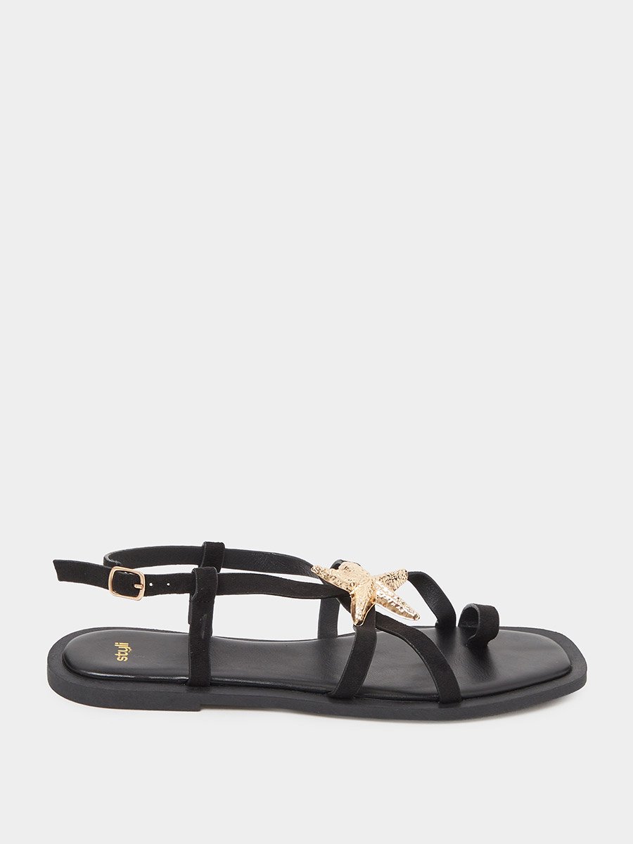 Black Starfish Embellished Flat Sandals