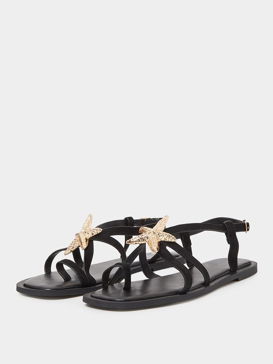 Black Starfish Embellished Flat Sandals