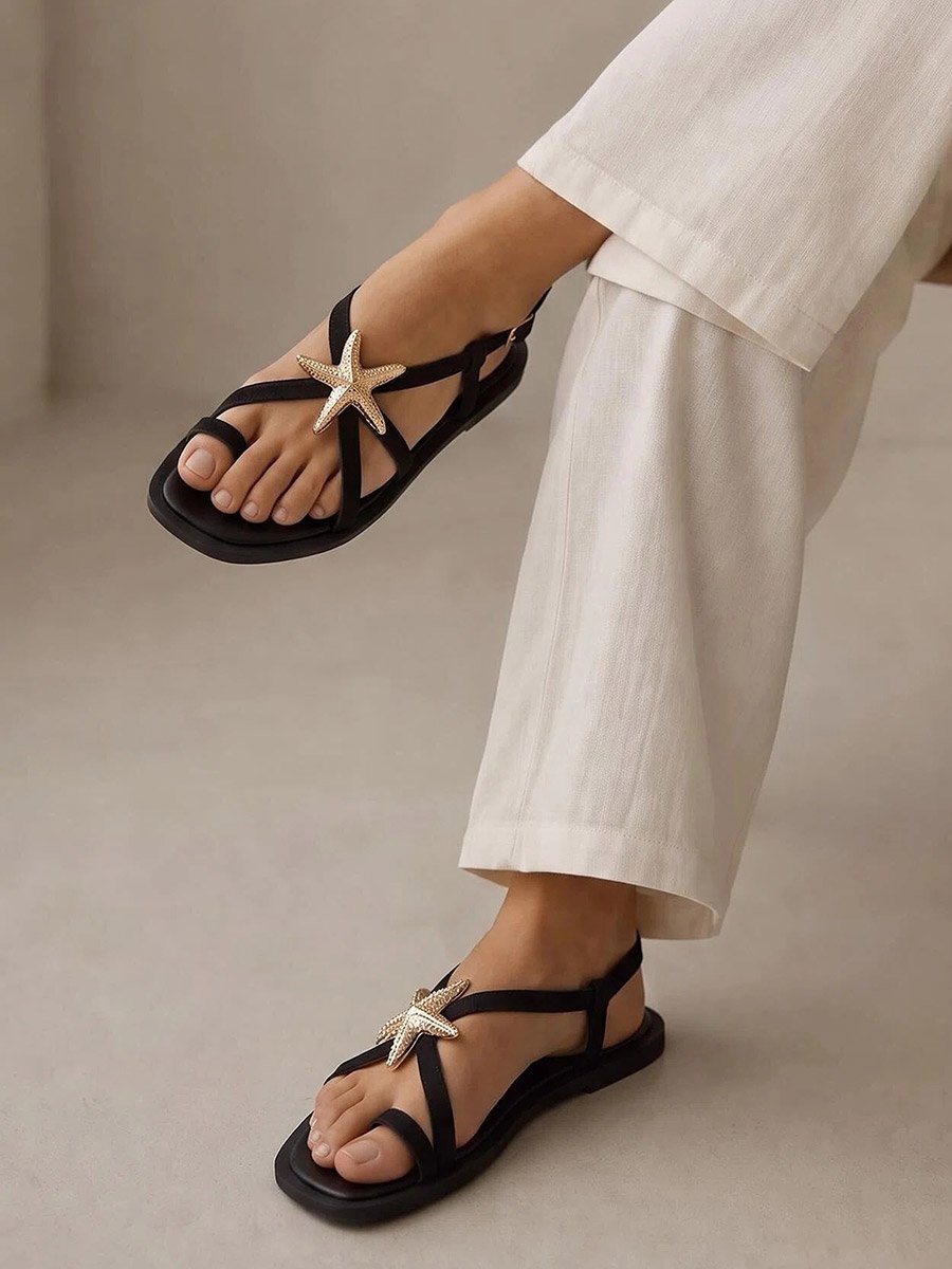 Black Starfish Embellished Flat Sandals