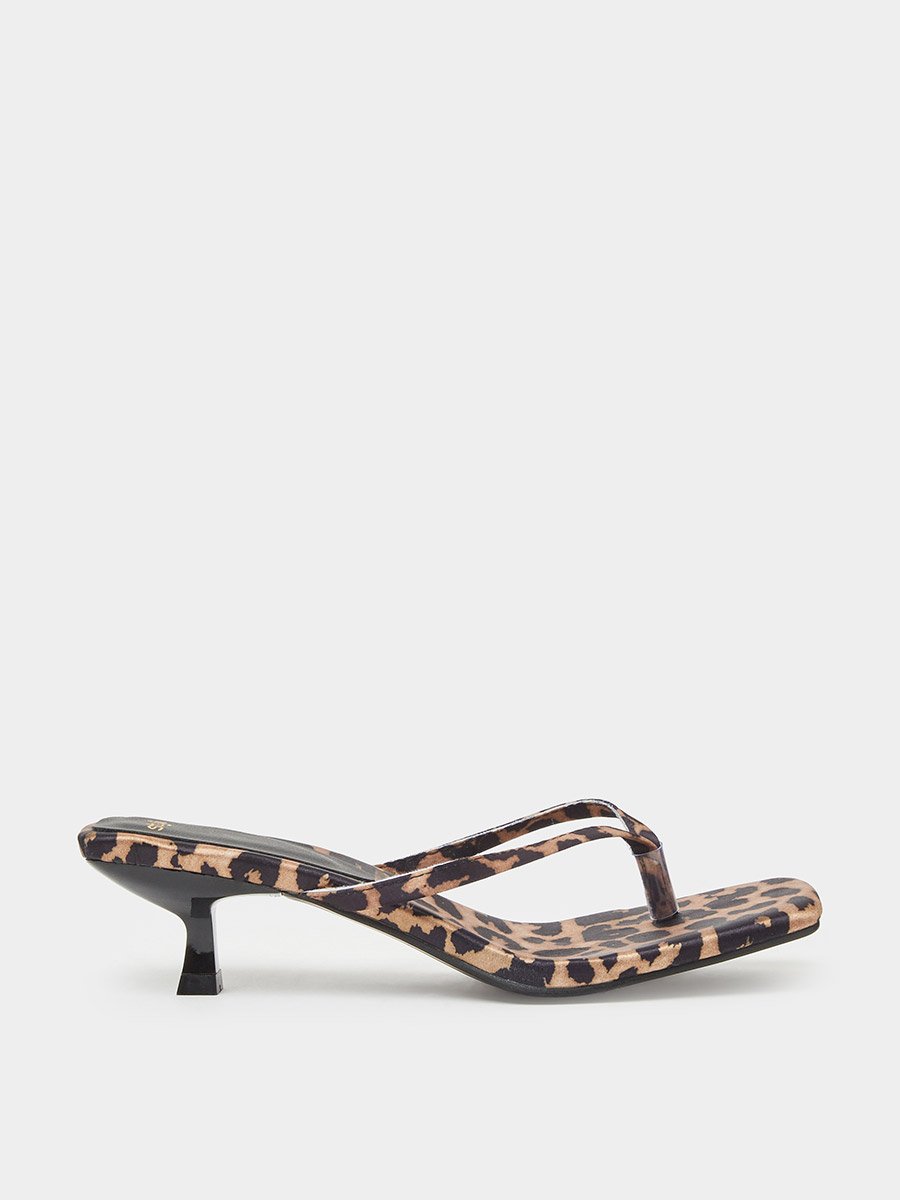 Leopard Print Kitten Heel Thong Sandals