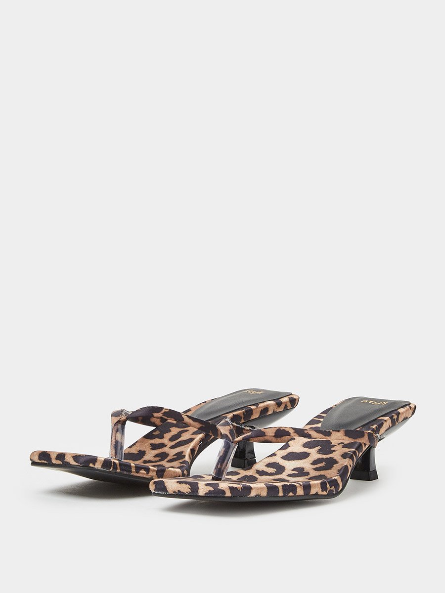Leopard Print Kitten Heel Thong Sandals
