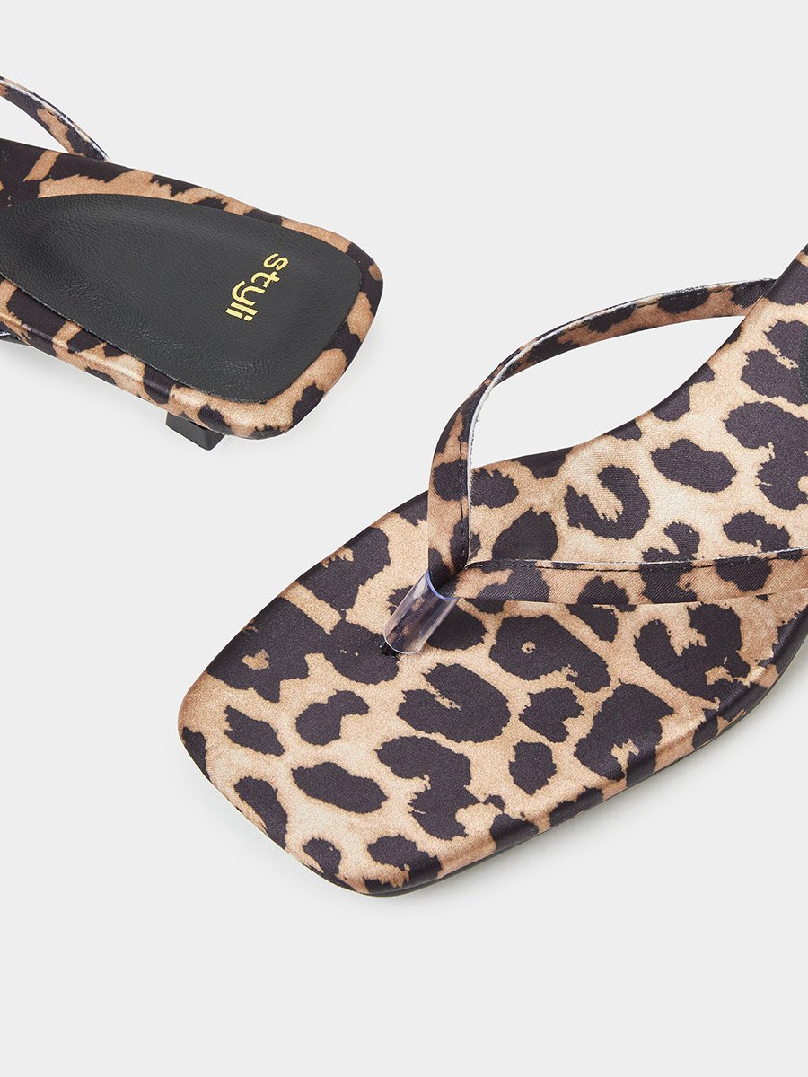 Leopard Print Kitten Heel Thong Sandals