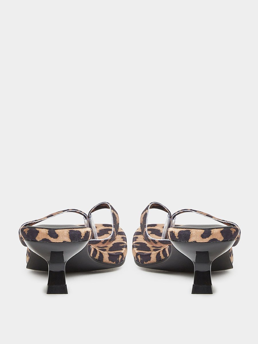 Leopard Print Kitten Heel Thong Sandals