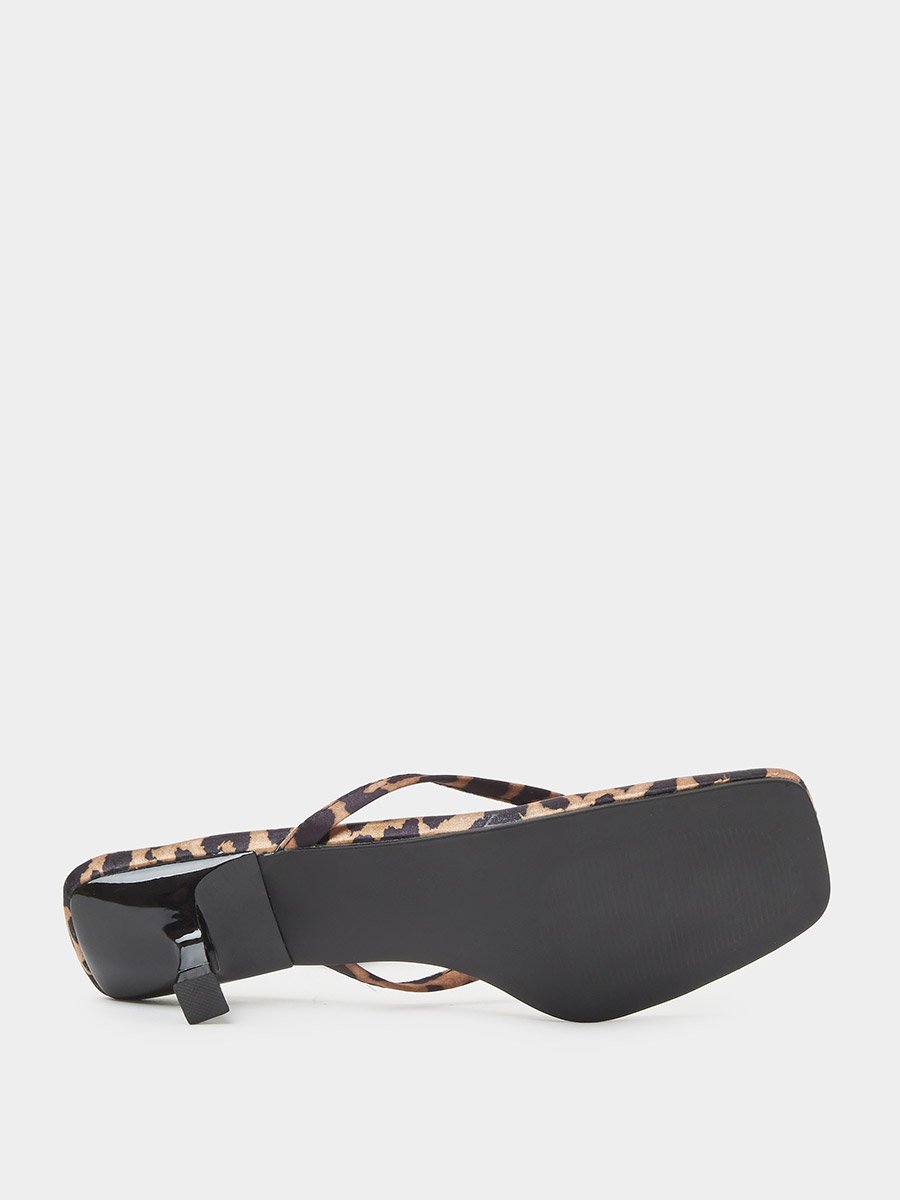 Leopard Print Kitten Heel Thong Sandals