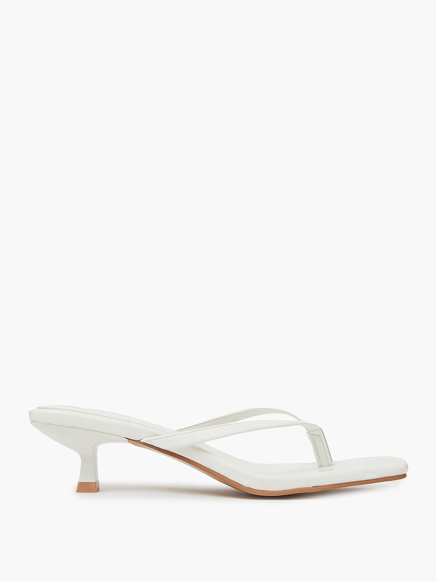 White Kitten Heel Thong Sandals