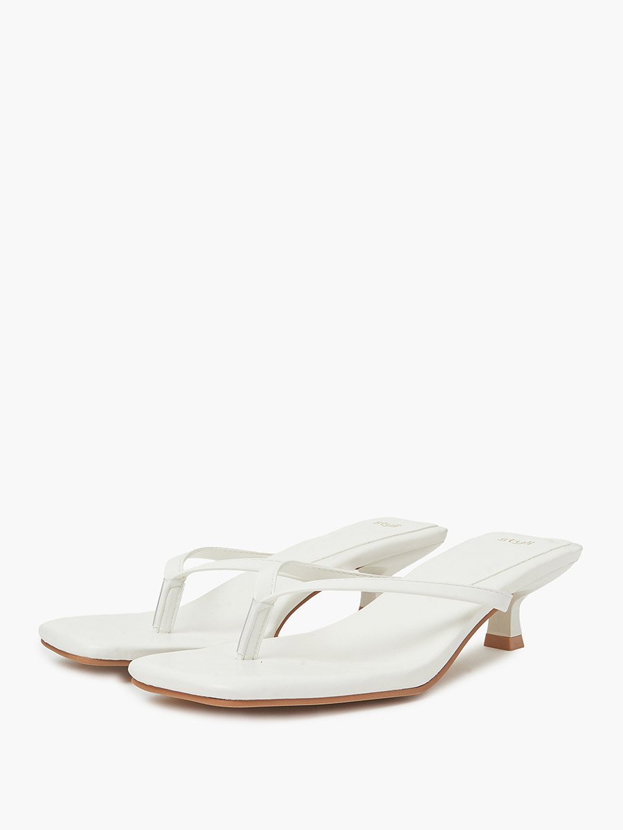 White Kitten Heel Thong Sandals