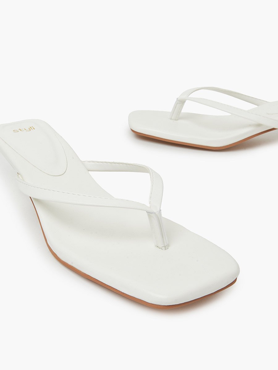White Kitten Heel Thong Sandals