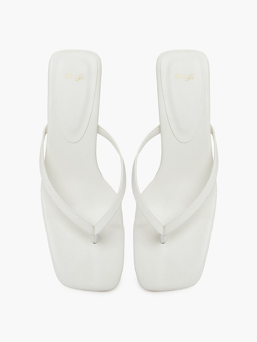 White Kitten Heel Thong Sandals