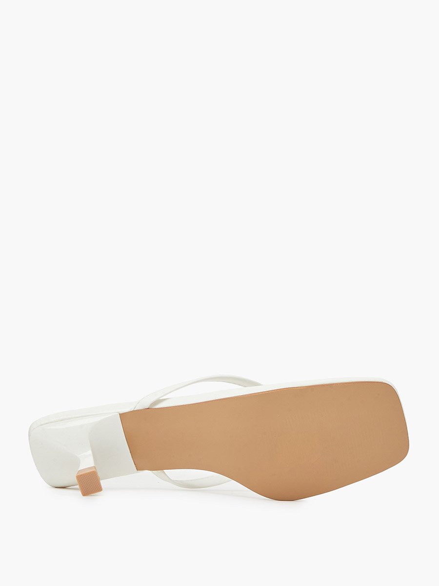 White Kitten Heel Thong Sandals