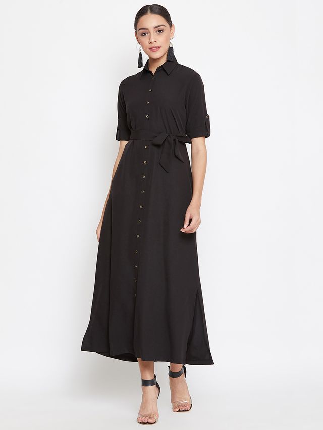 Collar Buttoned Down Shirt Maxi Dress