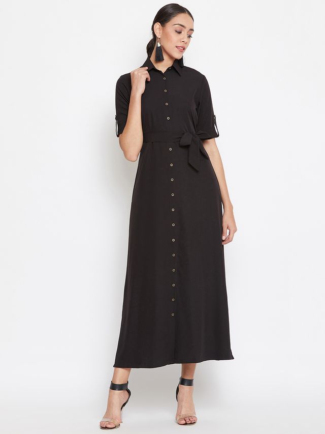 Collar Buttoned Down Shirt Maxi Dress
