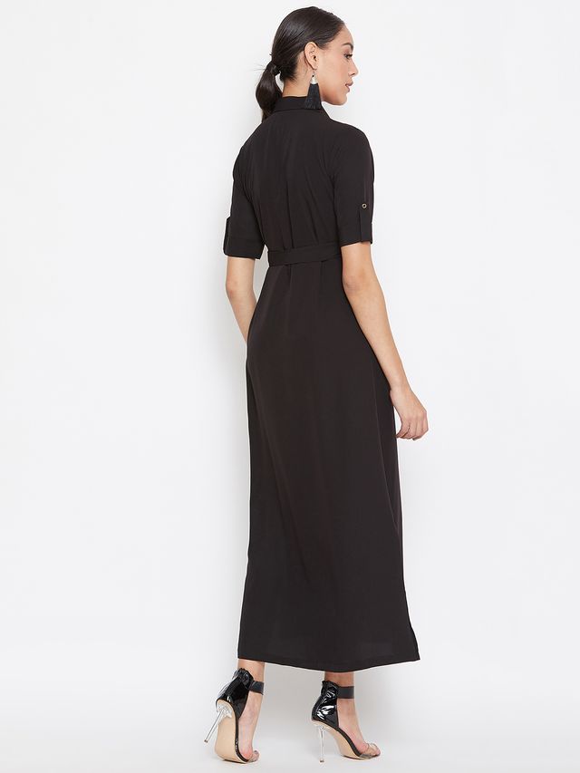 Collar Buttoned Down Shirt Maxi Dress