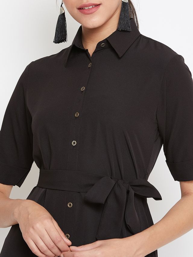 Collar Buttoned Down Shirt Maxi Dress