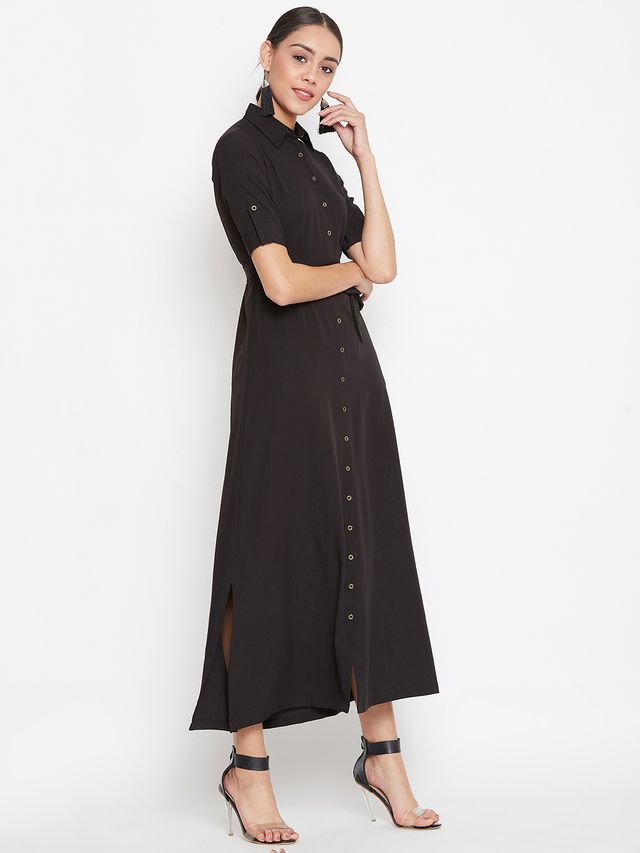 Collar Buttoned Down Shirt Maxi Dress