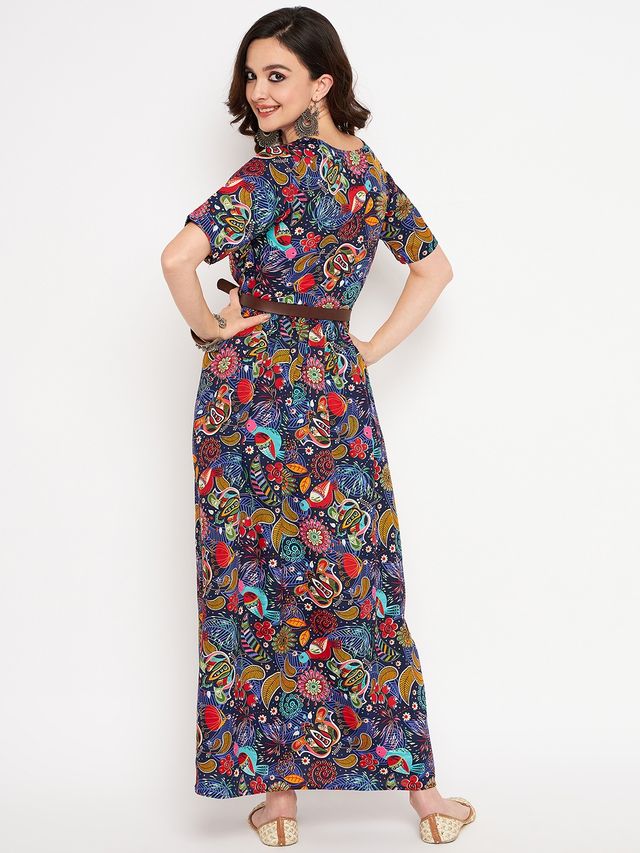Printed Maxi Dress with Belt