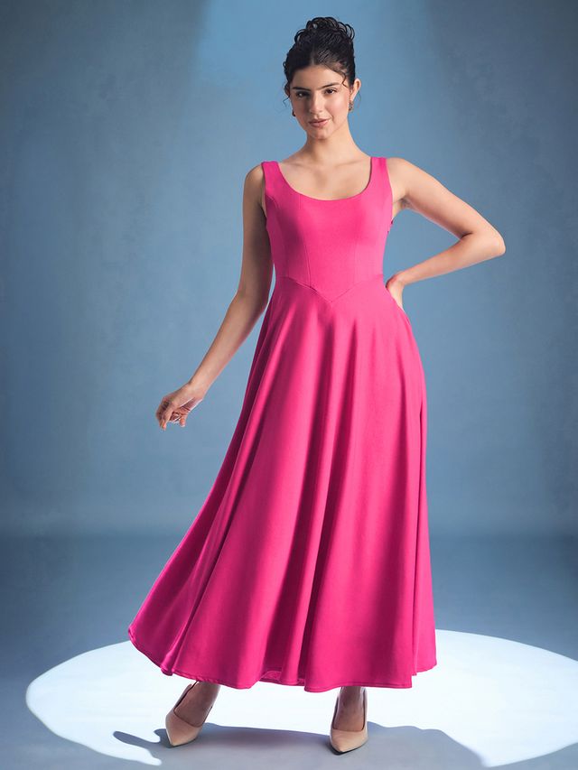 Stretchable Corset Fit and Flare Maxi Dress