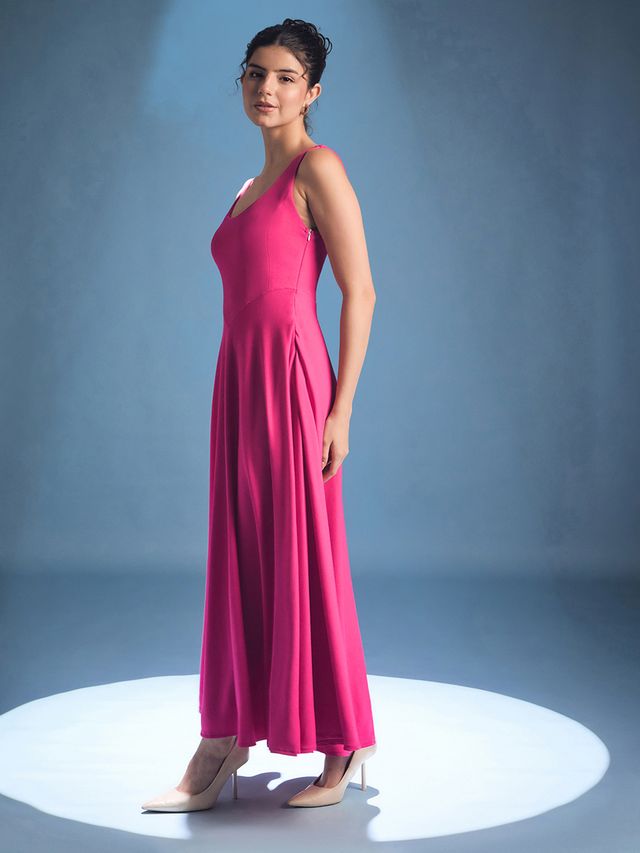 Stretchable Corset Fit and Flare Maxi Dress