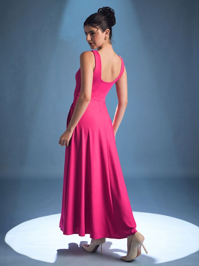 Stretchable Corset Fit and Flare Maxi Dress