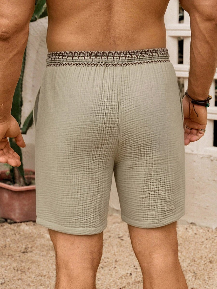 Men Beige Plain Breathable Knee-Length Shorts