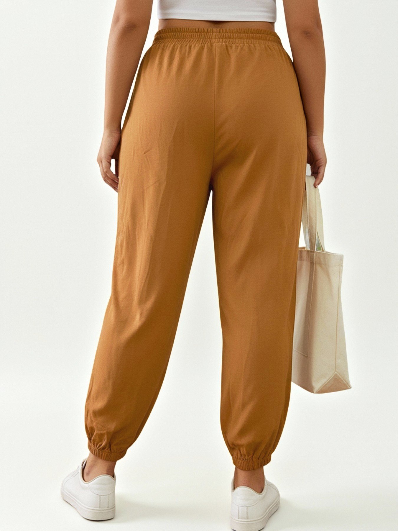 Plus Size Brown Drawstring Jogger Trousers